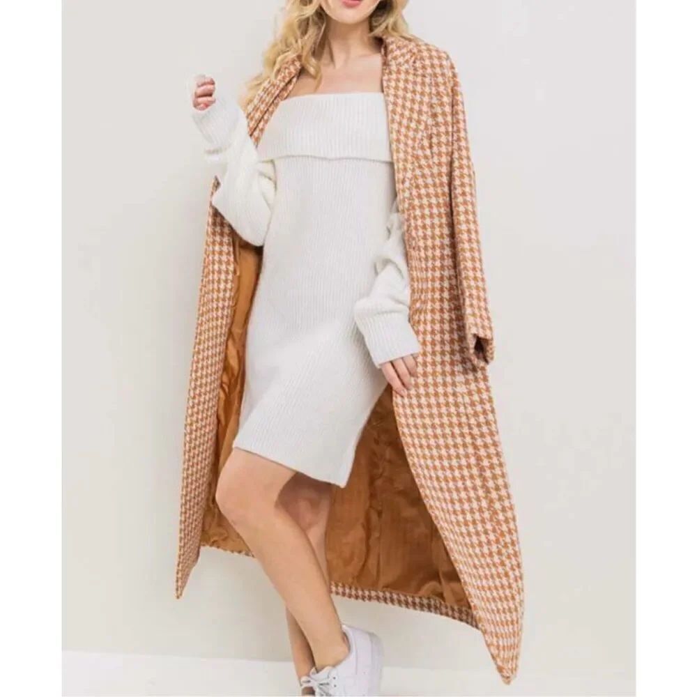 Orange Houndstooth Coat Jacket - Picture 7 of 7
